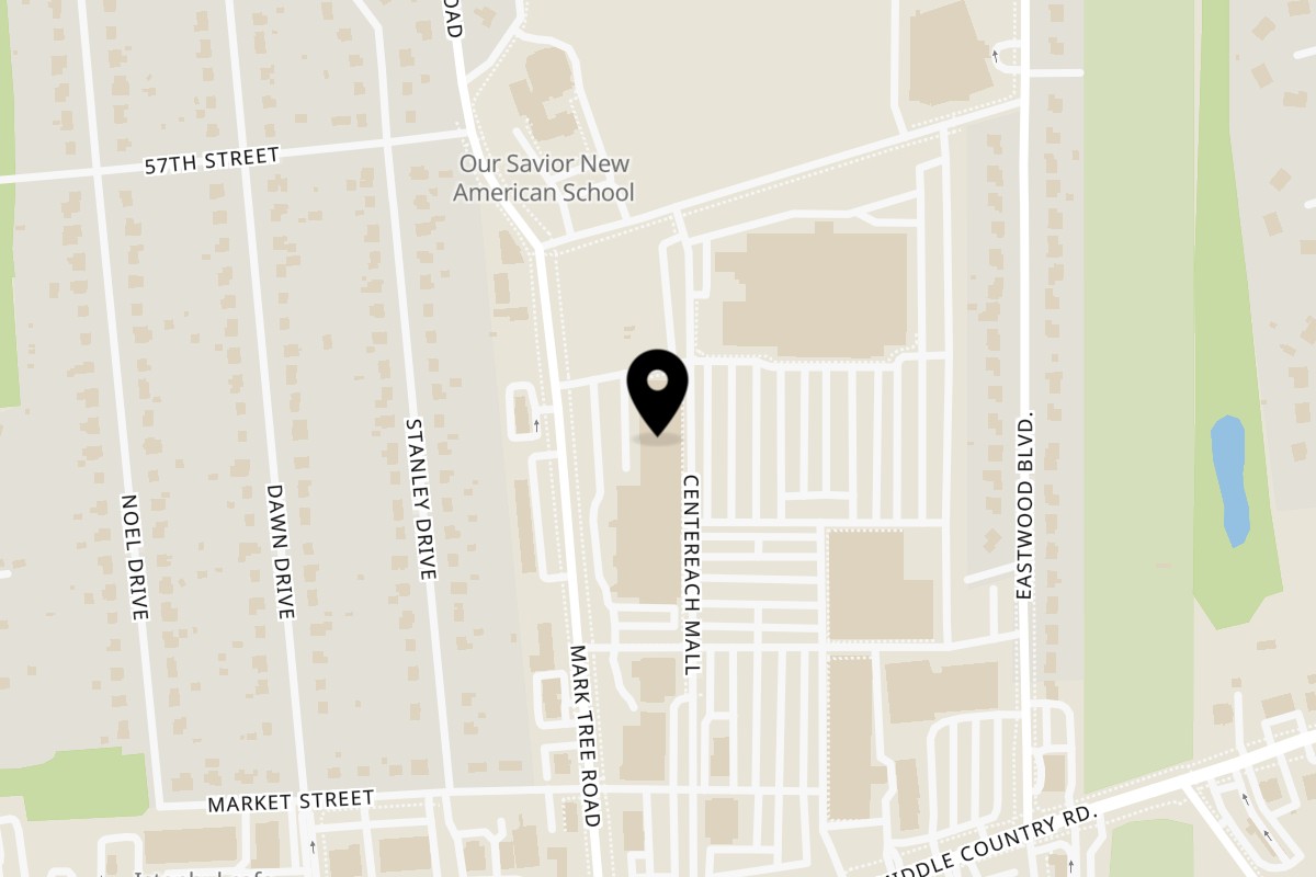 Map showing the location of Voulapitta Greek Restaurant on 199 Centereach Mall in Centereach